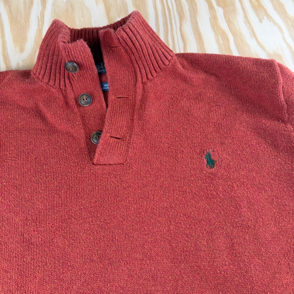Polo Ralph Lauren Mens XL Rust Orange 100% Cotton Mock‎ Neck Button Sweater